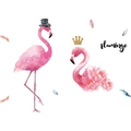 Detailed watercolor flamingo wall decals with floral crown and feathers on white - 30*90CM Layout