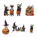 Detailansicht der Halloween-Wandaufkleber mit Haustieren in Hexenhüten und Kürbissen - 40x60cm Layout