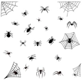 Detailed black Halloween spider web and spider stickers set on white background - Spider And Spider Web Set