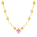 Collana a catena rosa dorata con ciondolo a cuore in cristallo rosa brillante - Stile Rosa Cuore Rosa (A-488)
