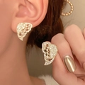 Golden butterfly stud earrings with sparkling rhinestones and delicate pearls for women - Light Gold Rhinestone & Artificial Pearl (03 Light KC Gold 4695)
