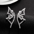 Silver hollow butterfly stud earrings with sparkling crystals for a trendy look - Silver Full Rhinestone Techwear Style (11 White Gold Plated K-1562)