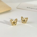 Elegant gold butterfly stud earrings with white zircons and black gemstones - Golden Black and White Zirconia Butterfly (Light Gold)