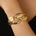 Polished gold organic geometric wide metal cuff bracelet with chunky leaf pod design - Leaf Shape Bangle (9276) / KC Gold