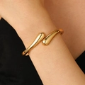 Minimalist gold-plated open cuff bracelet featuring smooth polished teardrop ends - Small Water Drop Bangle (9449) / KC Gold