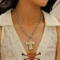 Collana con croce bicolore retrò con grandi anelli in argento e chiusura a levetta OT - Collana Argento (4037)