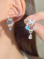 Elegant silver butterfly earrings with pear-cut crystal drops and pearl accents - Iridescent Artificial Pearl Tassel Butterfly (20 White Gold Color S414)