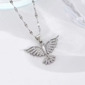 Hip hop silver eagle pendant necklace with sparkling cubic zirconia on a sleek link chain - White KS410 Zircon Bird (Copper Zircon)