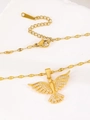 Gold eagle pendant necklace with white zircons and titanium steel chain for men - Medium KC Gold Zircon Bird (N-156)