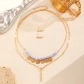 Böhmisches Set aus goldener Schichtkette und Ohrringen mit lila Marmorperlen und Wellen - Marmormuster Wellenförmige Halskette Und Ohrringe Set (8147+8160) / Gold