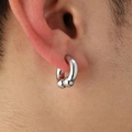 Silver horseshoe hoop earring with screw ball closure on model's ear for punk style - Smooth Horseshoe Hoop Earring (6758) / Silver Tone