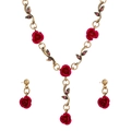 Parure collier et boucles d'oreilles dorée avec roses rouges et accents de diamants roses - Parure Collier Boucles d'Oreilles Rose Rouge (WG-0404) / Rouge Vif (WG-0404)
