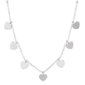 Collana minimalista in acciaio inox con sette ciondoli a cuore lucidati su catena sottile - Tono Argento (Cuore) (K-207)
