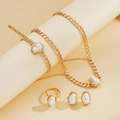 Barock-Perlen-Schmuckset mit goldenen Panzerketten inklusive Kette und Armband - Set aus Ohrringen, Ring, Armband und Halskette / Gold