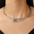 Minimalist silver-tone geometric open choker necklace with a polished mirror finish - Open Choker (6294) / Silver