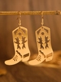 Vintage goldene Western-Cowboystiefel-Ohrringe mit Wüsten-Kaktus-Ausschnitt-Design - Hohl Cowboy-Stiefel Ohrringe (N-925) / KC Gold