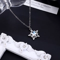 Silver star pendant necklace with moonstone blue gem and cubic zirconia inlay - White Alloy Style