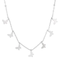 Collana a Y in acciaio inossidabile argento con sei piccoli ciondoli a farfalla lucidi - Tono Argento (Farfalla) (K-149)