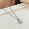 Minimalist silver O-chain necklace with a sparkling cyan enamel star pendant - Alloy White M-402 (12 White K)