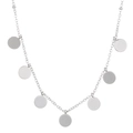 Sleek silver stainless steel Y-necklace featuring seven polished circular disc charms - Silver Tone (Round Disc) (K-172)