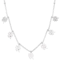 Minimalist silver stainless steel necklace with seven lucky four-leaf clover charms - Silver Tone (Clover) (K-148)