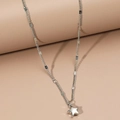 Minimalist silver pentagram star pendant necklace with decorative flat metal link chain - White Gold Five-Pointed Star Style (21 White Gold DZ-276)
