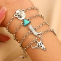 Mehrlagiges Silber-Armband-Set im Western-Stil mit Türkisstein und Cowboy-Anhängern - Four-Piece Western Bracelet / Antik Silber (1555)