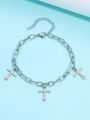 Silver chain bracelet featuring three polished cross pendants and adjustable lobster clasp - Cross Style (3821)