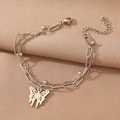 Double-layered silver chain bracelet with butterfly pendant and paperclip links - Butterfly Style (3580)