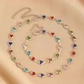Parure chic en argent avec zircons colorés en forme de cœur et fermoir mousqueton - Ensemble Bracelet + Collier / Parure Collier + Bracelet Cœur Argenté