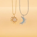 Magnetic sun and moon pendant necklace set with crystal inlay and bead chain for couples - Sun and Moon Couple Chain (X108) / KC Gold + White K