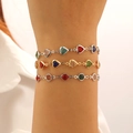 Bracelets élégants en or et argent avec des pierres précieuses colorées en cœur - Ensemble de 3 bracelets / Ensemble 3 Pièces Multicolore