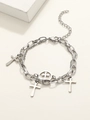 Double-layer silver chain bracelet with cross pendants and adjustable lobster clasp - Cross Style (3780)