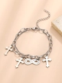 Silver chain bracelet with three cross pendants and infinity symbol charm in minimalist style - Cross Style (3842)