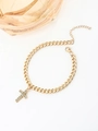 Elegant gold cuban link chain bracelet featuring a sparkling rhinestone cross pendant - Cross Style (10721)