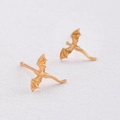 Macro detail of golden dragon stud earrings showing intricate wing scales and textures - Flying Dragon Stud Earrings (11416) / KC Gold