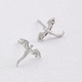 Detailed view of silver flying dragon stud earrings with intricate wing carving and glossy finish - Flying Dragon Stud Earrings (11476) / White K/Silver