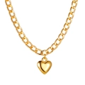 Polished gold heart pendant necklace with chunky curb chain on white background - KC Gold Chunky Chain Heart (2892)