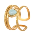 Bague vintage dorée en acier inoxydable avec pierre bleue en forme de goutte - Style Trois Couches Vert Clair (2622)