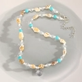 Handmade ocean shell necklace with turquoise beads and silver pendant on stone tray - Antique Silver 0169 Shell Beaded Shell Pendant