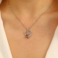 Silver heart necklace with MOM lettering and crystal projection stone for moms - White KX MOM Heart Style (X276-B)