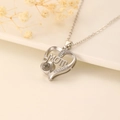 Silver MOM heart projection necklace with rhinestones on a white ceramic plate - Silver Heart MOM Style (K-1023)