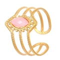 Mehrlagiger vergoldeter offener Ring im Retro-Stil mit einem rosa Marquise-Naturstein - Drei Lagen Durchbrochen Rosa Stil (DZ-439)