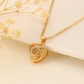 Golden heart projection necklace with micro-pave diamonds on delicate cross chain - Gold Double Layer Heart Projection Style (X483)