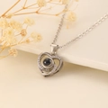 Silver heart projection necklace with micro-inlaid diamonds and 100 languages pendant - Silver Double Layer Heart Projection Style (X482)