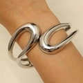 Polished silver geometric open cuff bracelet with sculpted wrap design for women - Open Bangle (3068) / Silver