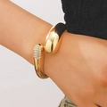 Minimalist gold open cuff bracelet with waterdrop head and white rhinestone accents - Rhinestone Water Drop Open Bangle (A-822) / KC Gold