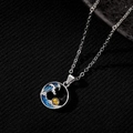 Exquisite ocean wave pendant necklace with blue enamel and pearl on fine silver chain - Wave Sun N-854 Round Wave Pattern Style