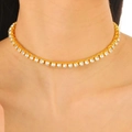 Elegante collar de tenis bañado en oro con circonitas cúbicas brillantes de corte redondo - Collar Dorado (2167)