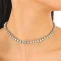 Elegante collar choker de plata con una fila de brillantes piedras de circonita blanca - Collar Plateado (2204)